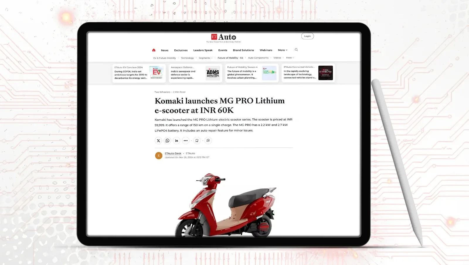 Komaki MG Pro Electric Scooter News