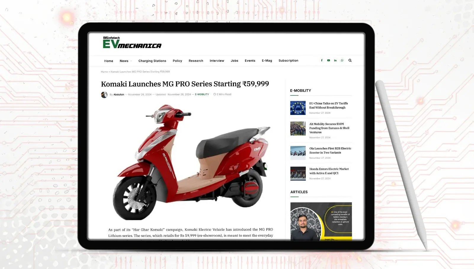 Komaki MG Pro Electric Scooter News